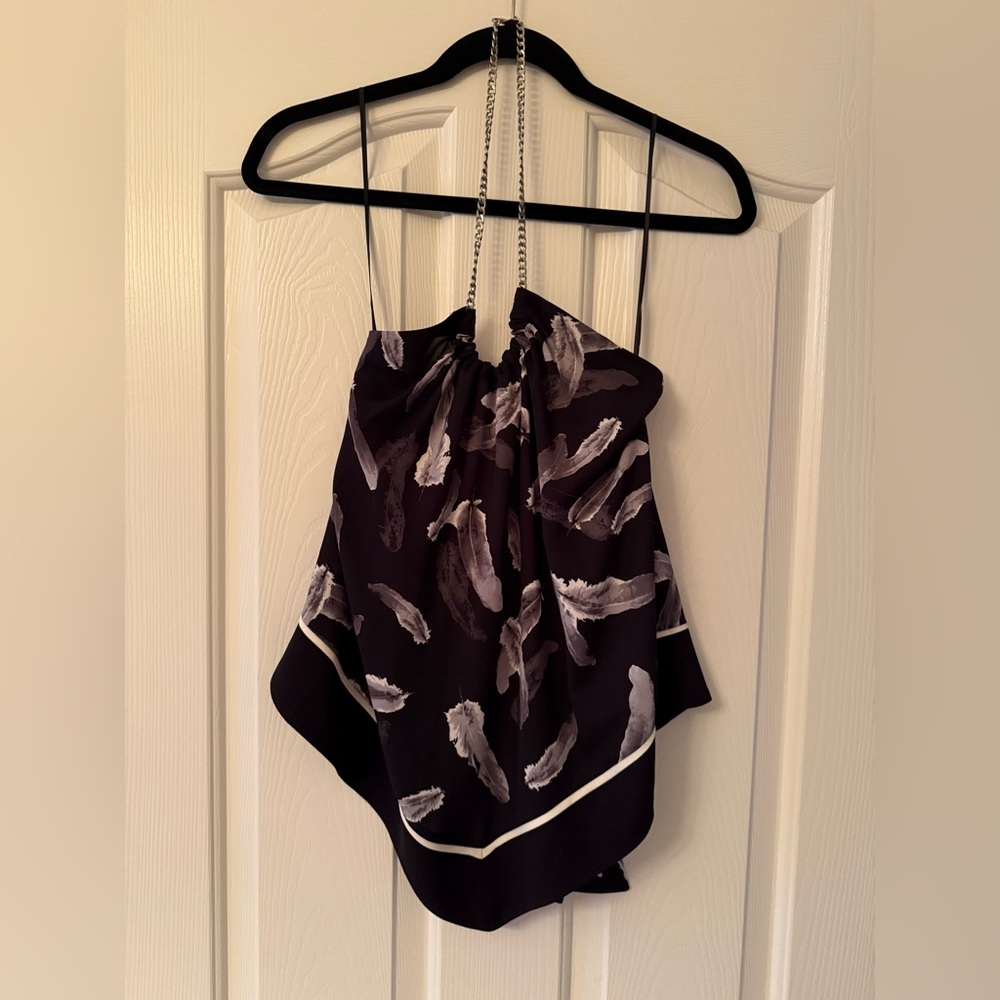 Express Black and White Feather Print Top